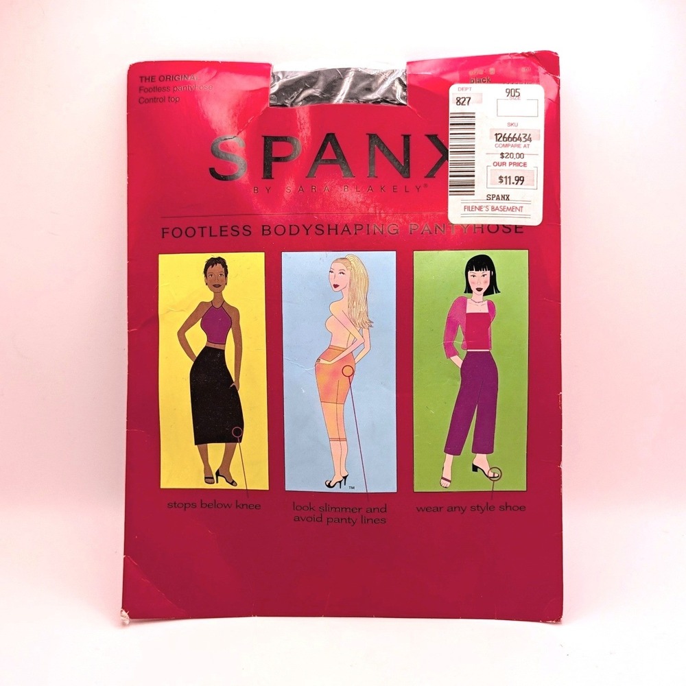 y2K Spanx Footless Bodyshaping Pantyhose Control Top Black Size B NIB